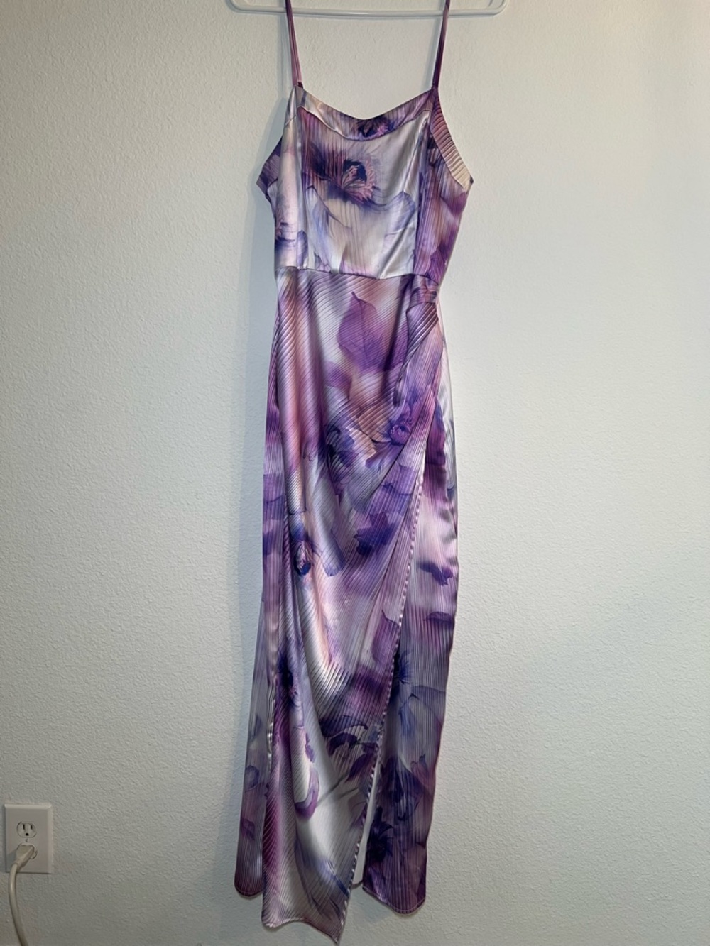 Express Satin Lavender Printed Sweetheart Sleeveless Ruched Maxi Dress MEDIUM - Picture 6 of 11